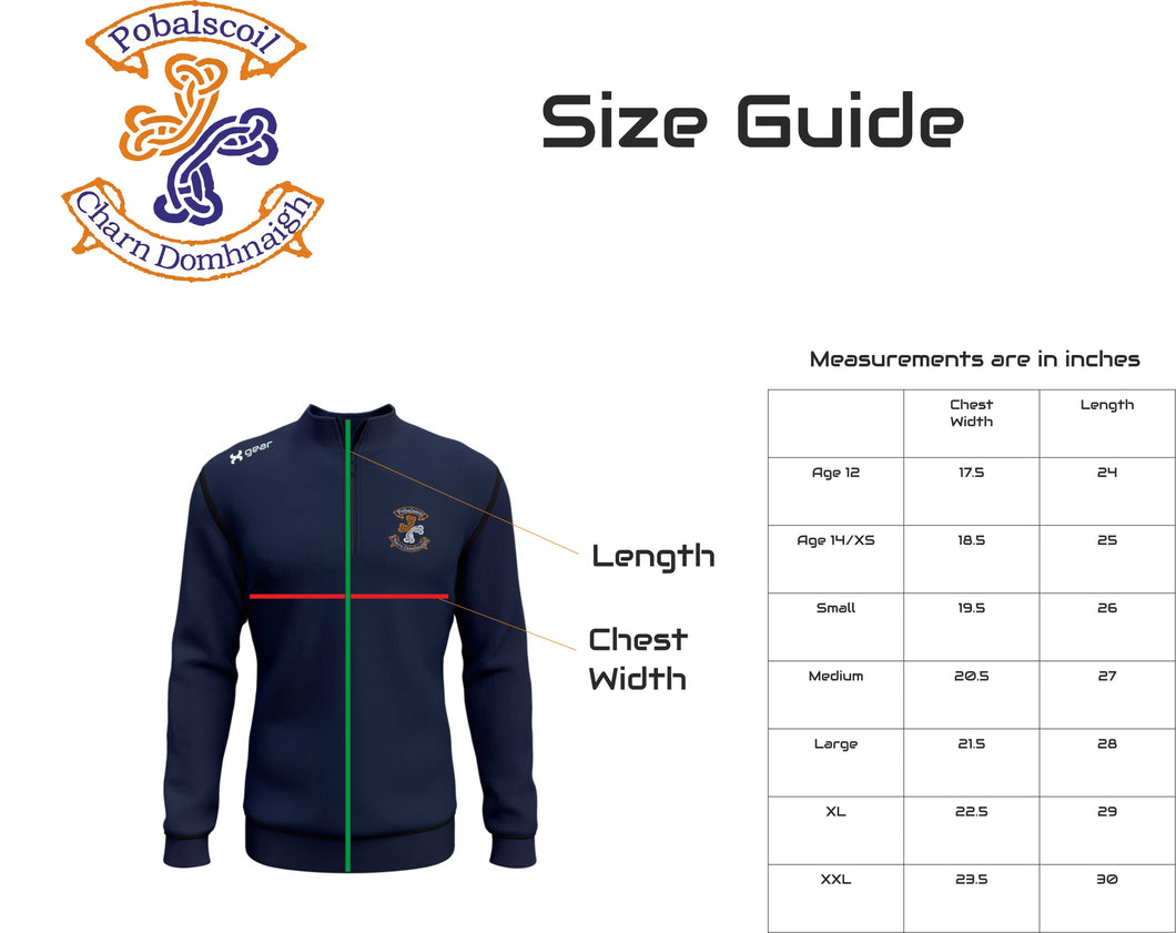 Carndonagh Zip Size Chart
